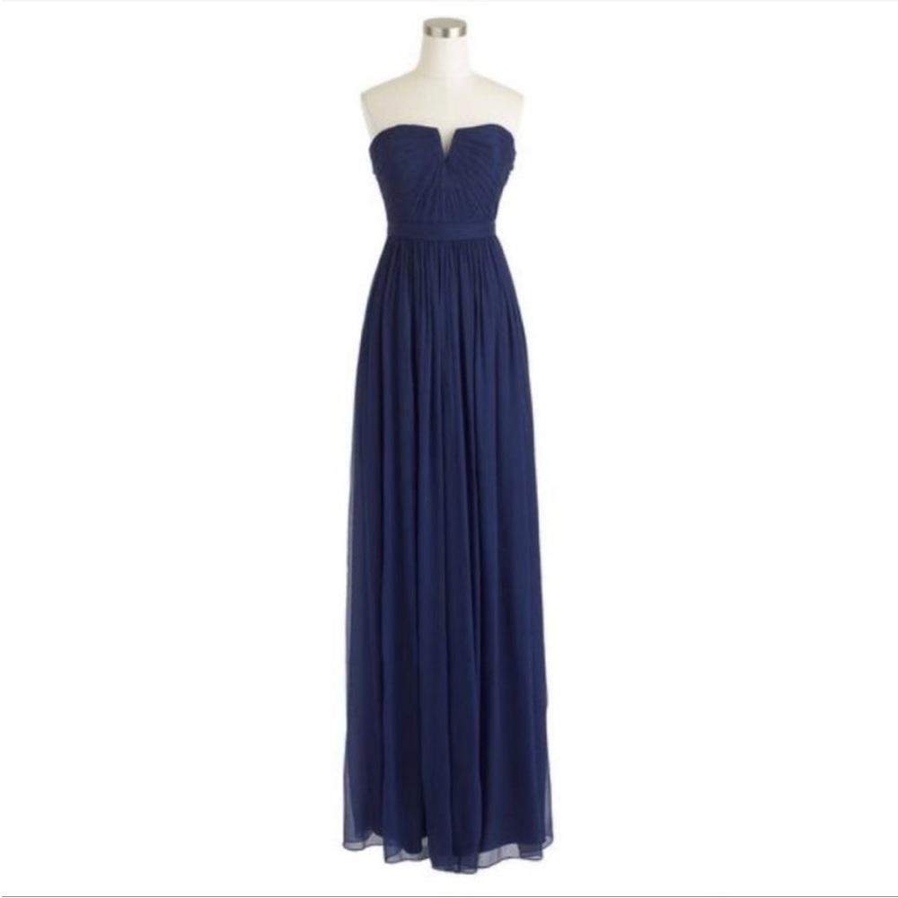 NWOT J Crew Nadia silk gown in navy blue, size 0